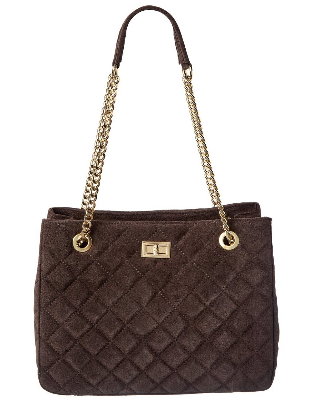 Isabella Rossetti Ravenna Suede Quilted Chain-Handle Tote Bag in Dark Brown NWT